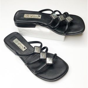 Brighton LOVE Black Leather Silver Medallion Sandals (7)